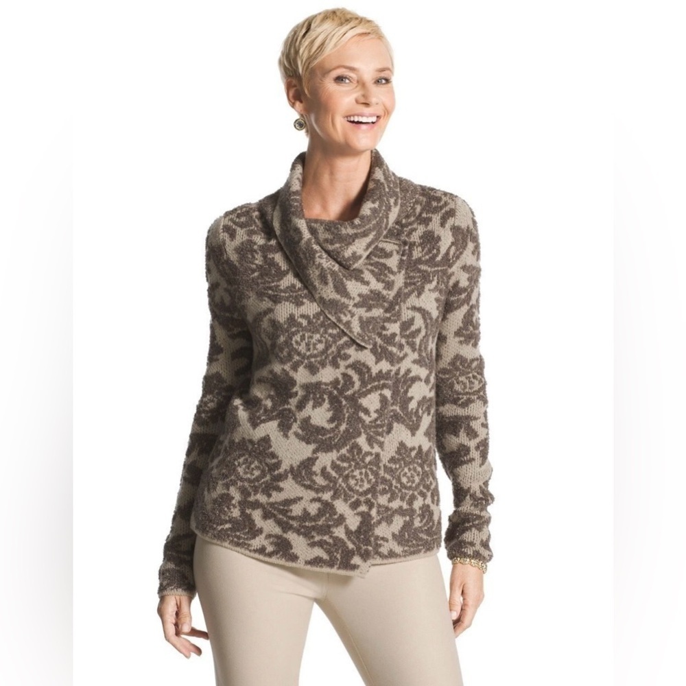 Chico's Brown and Cream Cowl Neck Sweater